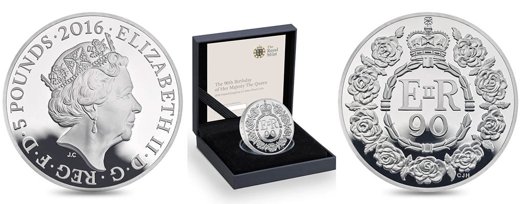 В честь грядущего юбилея монархини Соединённого Королевы Великобритании и Северной Ирландии Елизаветы II (ей исполнится 90 лет) Королевский монетный двор отчеканил юбилейные монеты. В честь грядущего юбилея монархини Соединённого Королевы Великобритании и Северной Ирландии Елизаветы II (ей исполнится 90 лет) Королевский монетный двор отчеканил юбилейные монеты.