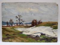 Картина Тулаев В. Н. 1961 г. Последний снег Пейзаж масло картон 35х25 см