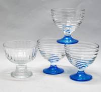 Креманки 4 шт рельефные прозрачные с синими ножками, стекло