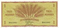 Банкнота Финляндия 1963 год 1 марка Колосья Leinonen - Engberg  XF