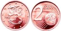 2003 Монета Финляндия 2003 год 2 евроцента 1-й тип образца 1999-2006 с буквой М Бронза  UNC