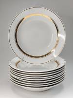Тарелки ЗИК Конаково суповые 22 х 4 см белые с золотой полоской