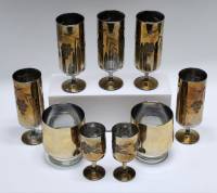 Бокалы рюмки стаканы стекло хрусталь позолота 9 штук