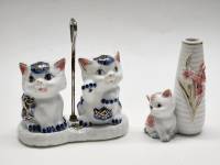 Солонка перечница на поставке набор для специй фарфор котята и вазочка 