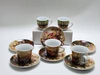 Кофейный сервиз Красные маки 12 предметов 6 блюдец и 6 чашек 