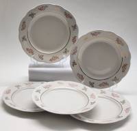 Тарелки десертные 5 шт Коростень СССР 1970-е фарфор деколь позолота винтаж