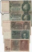 1924-42 5 штук 5 10 20 50 50 марок Набор банкнот Германия Разные варианты    VF