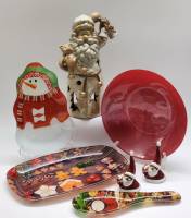 Блюдо тарелка подставка ложки подсвечник фигурки Дед Мороз Санта новогодняя сервировка 7 предметов