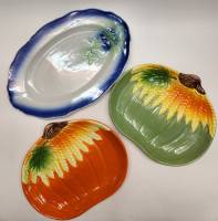 Блюдо тарелки 3 шт столовые декоративные в форме тыквы и овальное