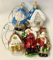Елочные игрушки фигурки 5 шт дед мороз снегурка король домик 2 шт 