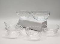 Набор небольших салатников 6 штук голубоватое стекло пузырьки СССР винтаж сервировка