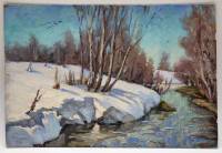 Картина Тулаев В. Н. 1976 г. Апрель идет Пейзаж масло картон 35х24 см