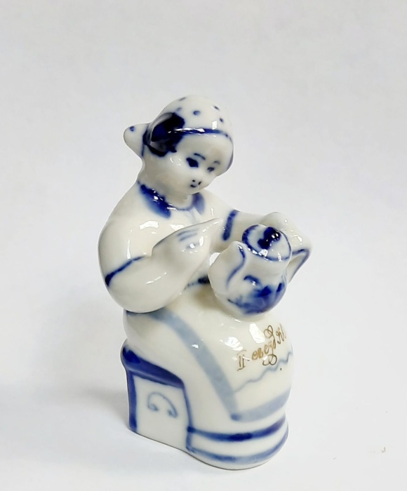 Фарфоровый сувенир "Живописка", гжель, позолота