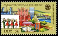 (1988-036) Марка Германия (ГДР) "Городские танцы"    Фестиваль трудящихся, ГДР III O