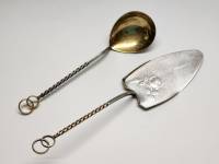 Лопатка для торта и ложка столовая Свадебный набор столовых приборов серебро 916 проба 133 грамма