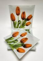 Тарелки 6 штук квадратные стекло Тюльпаны Arcofam