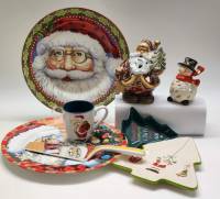 Новогодняя посуда тарелки блюда Подсвечники снеговик дед мороз сервировка интерьер 8 предметов