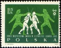 (1963-039) Марка Польша "Фехтовальщики"   28-й Чемпионат по фехтованию в Гданьске III Θ