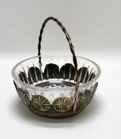 Конфетница СССР стекло и мельхиор с витой металлической ручкой