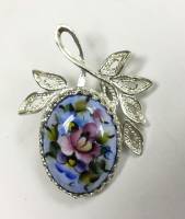 Брошь "Финифть", серебрение (сост. на фото)