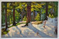 Картина Тулаев В. Н. 1979 г. Хвойный лес зимой Пейзаж масло картон 35х23 см