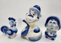 Фигурки гжель 3 шт петух змея и поросенок Фунтик (сост. на фото)