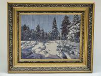 Гобелен картина Зимний пейзаж Зима художик Родионов К. А. в раме 42 х 34 см АО Узор пос. Вырица