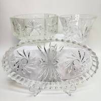 Салатница и селедочница для сервировки хрусталь СССР винтаж 3 предмета