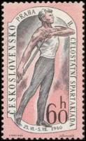(1960-029) Марка Чехословакия "Гимнаст с палкой"   2-ая Общенациональная Спартакиада (2) III Θ