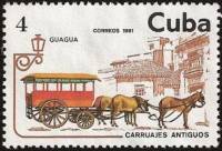 (1981-044) Марка Куба "Конный омнибус"    Конные экипажи III O