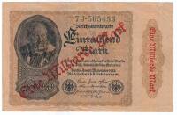 1923 Банкнота Германия 1 000 000 000 Миллиард Марок Надп на 1000 мар 1922 7-й выпуск  XF