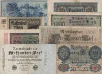 1908-23 8 штук Набор банкнот Германия Разные годы и номиналы    VF