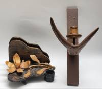 Полка подставка газетница и Подсвечник настенный Рог оленя (покрашен) ручная работа декор СССР