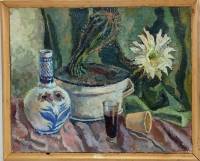 Картина Натюрморт с кактусом студенческая работа в раме масло 54 х 45 см