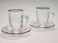 Кофейные пары 2 шт чашки блюдца стекло золочение