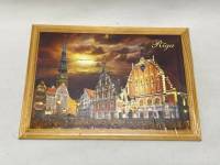 Картина покрытая янтарем Рига, Президентский дворец 32,5*23,5 см