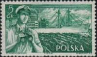 (1956-006) Марка Польша "Офицер с биноклем"   Польский торговый флот II O
