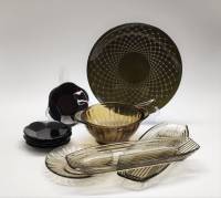 Селедочницы пиала кофейные блюдца тарелка цветное стекло (10 предметов столовая посуда)