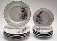 Тарелки десертные 6 шт и блюдца 5 шт Клевер Красный фарфорист Грузино СССР винтаж