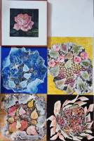 Картины 5 штук декор интерьера абстрактные пейзажи без рам,  роза - в раме