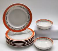 Тарелки Пролетарий 7 шт и пиалы 2 шт фарфор СССР оранж и золотая полоска
