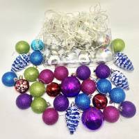 Елочные игрушки набор шары шишки + гирлянда рабочая 