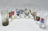 Стаканы 10 штук разных  Pepsi и с рисунком цветы, ягоды, растения, стекло