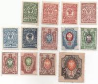 1908-095-100 102-108 Серия Набор марок 13 шт Россия Без ВЗ, Верт мел сетка  19 выпуск III O