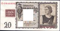 1948 Банкнота Германия ГДР 20 марок Девушка  Надп на 1939  XF