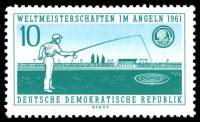 (1961-035) Марка Германия (ГДР) "Рыбак"  голубая  Рыбная ловля II Θ