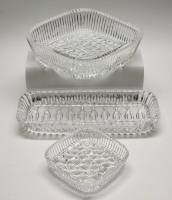 Селедочница прямоугольная и 2 квадратных салатника хрусталь СССР винтаж