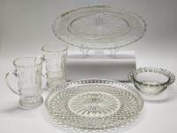 Блюдо Салатник Бокалы чайные Селедочница стекло СССР винтаж праздничная сервировка 2 персоны 