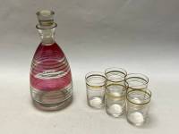 Графин + 5 стопок, стекло, позолта СССР