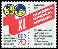 (1986-065) Марка + купон Германия (ГДР) "Эмблема"    Всемирный конгресс профсоюзов, Берлин III O